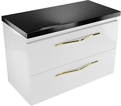 paplinskimoebel - Girona Meuble de salle de bain avec embout, 80 cm de large, meuble bas pour lavabo à poser, meuble bas pour lavabo à poser, meuble bas pour lavabo de salle de bain, blanc/noir