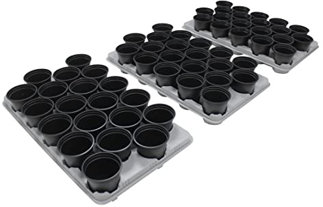 Kingston Tools 60 Growing Plastic Pots (9cm / 0.39l) with 3 Carry Trays Germination Plant Seed Trays Recycled Plastic