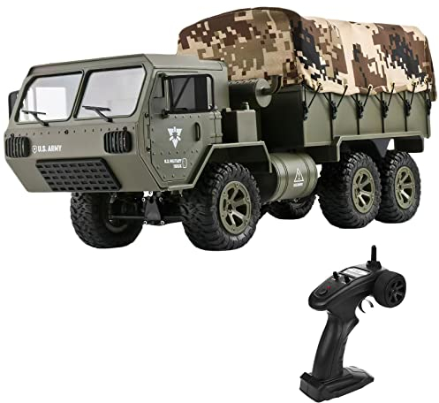 Mostop RC LKW Militär,6WD Off Ferngesteuertes Auto Road Fahrzeug. Fernsteuerungs-Armee-Autos mit Licht& 2 Fahrakkus für 2.4Ghz Remote Control Kinder RC Auto für Kinder