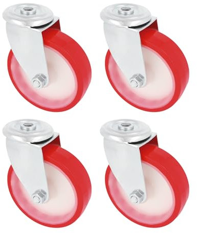 Amig - Pack de 4 Ruedas Giratorias Con Agujero - Ø 100 mm - Peso Máximo 120 Kg - Para Mover Muebles Pesados - Rodamientos de Rodillos - Núcleo Nylon Blanco - Poliuretano Rojo