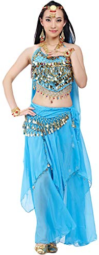 Rubruan Belly Queen Tanz Kostüm Bauchtanz Kleid - Orientalischer Tanz Arabisch Sexy Professionelle Farbenreiche Kleidung Set Outfit für Tänzerin Damen - Chiffon - 5 Stück