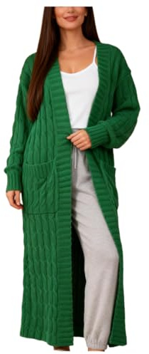 Shuanghao Cardigan-Cappotto Caldi-Invernali Tinta-Unita Lunghi-Oversize Donna - Maglioni a Maglia con Scollo a V di Moda Tempo Libero a Maniche Lunghe Cappotti Morbido con Tasche Donna Verde M