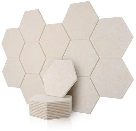 Rdutuok Lot de 12 panneaux acoustiques - 30 x 26 x 1 cm - Hexagone - Absorbeur acoustique - Panneaux muraux pour studio d'enregistrement, bureau, studio et décoration murale (chameau)