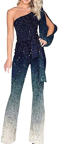 Jumpsuit paljetter, dam, festliga byxor, stora storlekar, affärsoverall, elegant glitterbyxor, lång sparkdräkt, vida ben, onepiece, ärmlös sparkdräkt, jumpsuit, lekdräkter