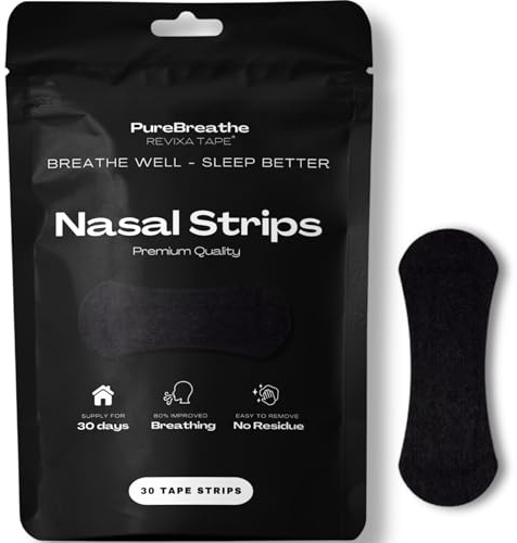 Premium Nasal Strips - 30 Pack | Strong Hold & Easy to Remove Anti-Snoring, Instant Nose Congestion Relief & Enhanced Breathing Nasal Strips for Sleep & Exercise | Hypoallergenic & Pain-Free