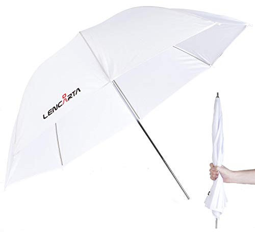 LENCARTA ® Paraguas para sesiones fotográficas a través de 80 cm con Revestimiento UV Blanco para fotografía de Estudio, Retratos, ubicaciones, Bodas y Productos Iluminación difusa Plegable y portáti