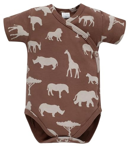 Pinokio Body Portefeuille à Manches Courtes, Safari, 100% Coton, Marron, Motif Africain, pour garçon 50-74 (50), Marron Safari, 1 Mois