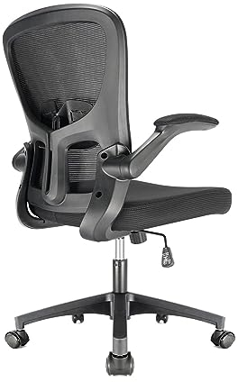 Durrafy Bürostuhl,Schreibtischstuhl Bürostuhl Ergonomisch mit Hochklappbaren Armlehnen,Einstellbarer Lendenstütze,Höhenverstellbarer Chefsessel Drehstuhl,Netzstuhl mit Wippfunktion bis 130°,Schwarz
