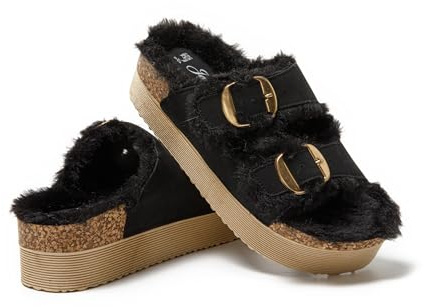 JOMIX Sabot Femme Plate-forme Mule Femme Ouvert Chaussons Femme Chaussures à Semelle en Liège avec Boucle Confort Doux pour Maison MD1072 (Noir, 38)