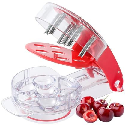 TOEECY Dénoyauteur de Cerise Olive Dénoyauteur Seeder Cherry Stoner Seed Remover Multi Trous Dénoyauteur Noyaux Extracteur pour Cuisine Outil (Rouge B)