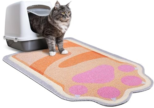 BeBeJoJo Tapis de litière pour chat, 90 x 60 cm, facile à nettoyer, antidérapant, imperméable, piège pour litière pour chat, marron