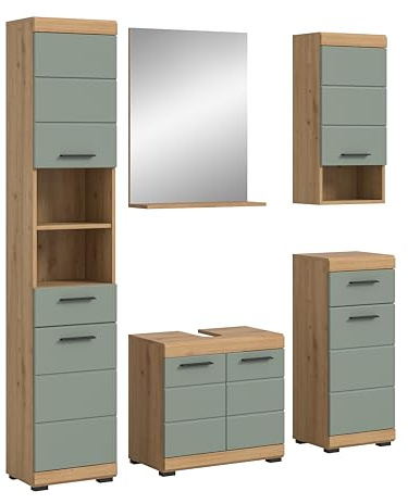 xonox.home Bad Scout X06N3B01 Badkombination Badmöbelset Badset in Salbei und Artisan Eiche Nachbildung, ca. B/H/T: 164x191x34 cm