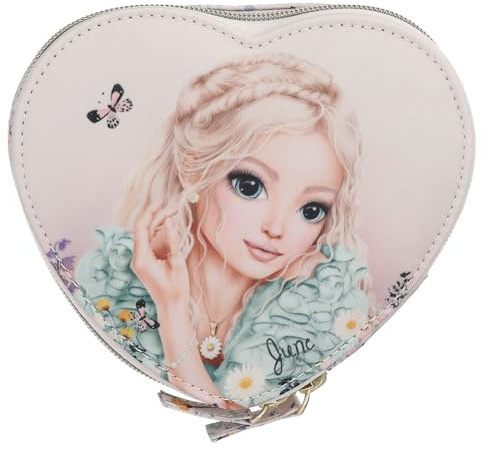 Depesche TOPModel Summer Feeling 13308 Mini Jewellery Box in Pink Heart Shape with Model Motif, Zip and Mirror
