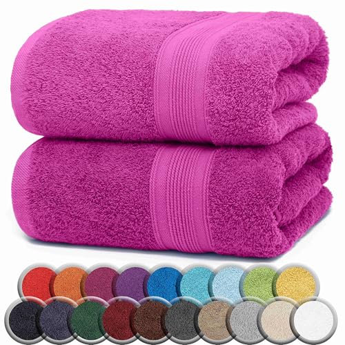 NatureMark Premium Badetücher/Duschtücher aus 100% Baumwolle, weich, langlebig, mit Aufhängeschlaufe – 2er Pack, 100x150 cm, Pink