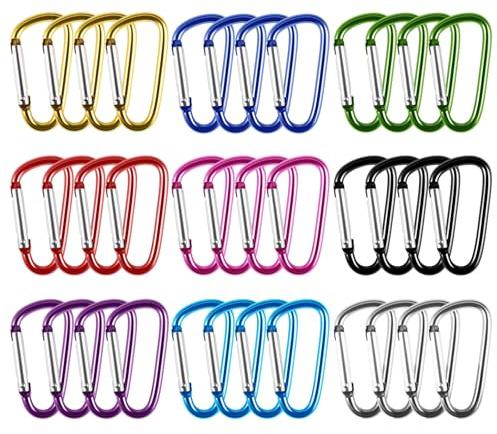 36 Pezzi Mini Moschettone Portachiavi, Moschettone Piccolo in Alluminio Forma a D, 9 Colori Moschettoni Arrampicata Carabiner per Esterno, Campeggio, Pesca, Escursioni, Zaino in Spalla, 3,7 x 46,5mm