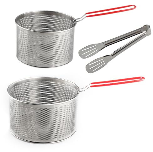 Doafoce Coladores de Pasta acero Inoxidable 2 Piezas Colador con Asas Extraíble y Clip Verduras Escurridor Pasta Cesta Freidora Colador de Cocina para Escurrir Lavar Freír Hervir