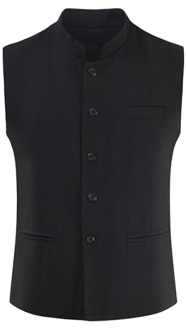 Gilet de costume chinois sans manches pour homme - Col montant - Coupe ajustée - Boutonnière - Avec poches - Business - Loisirs - Kung Fu