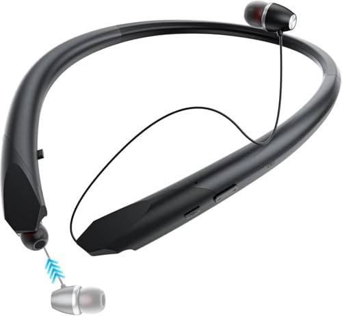 MOCANIO Bluetooth Neckband Headphones with Retractable Earbud Cables, 24H Battery Life, IPX5 Sweatproof Wireless Earbuds, Stereo Surround Sound for Sports, Running, Workouts
