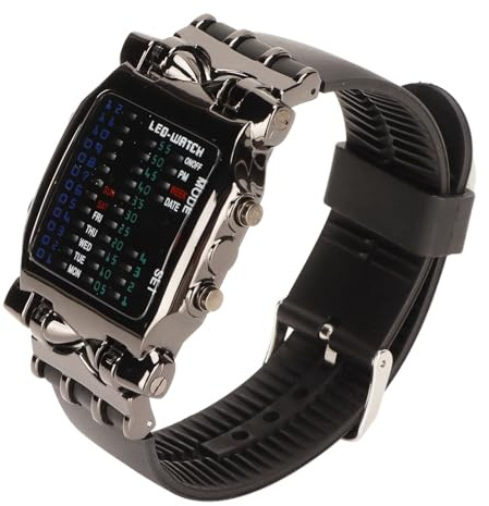 Innovador Reloj Binario con Forma de Cangrejo con Pantalla Digital LED Colorida, Reloj Electrónico único para Hombres con Correa de Silicona Negra