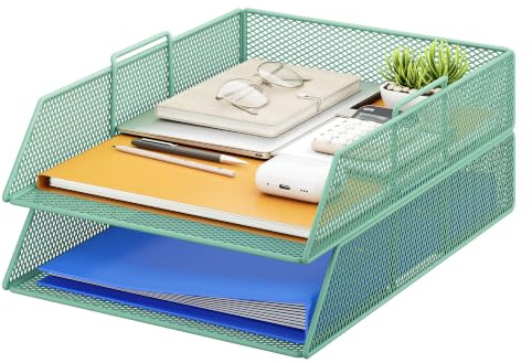 VITVITI 2 Tier Stackable Letter Tray for Office Tidy, Desk Paper Organizer File Trays for Office Desk Accessories, Paper Letter Accessories with Pen Holder - Green