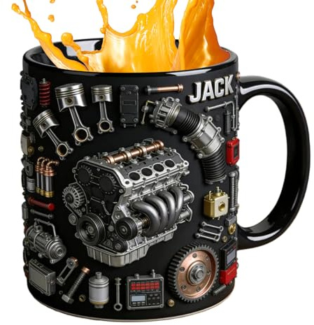 Genérico Taza De Café Cerámica | Diseño De Motor Realista - Taza Con Asa Antideslizante - Para Hombres Niños Marido Amantes Del Coche Té Café Hogar Oficina San Valentín