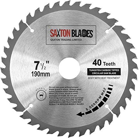 TCT19040T Saxton TCT Circular Wood Saw Blade 190mm x 30mm Bore x 40T for Bosch Makita Dewalt Fits