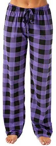 Just Love Women's Buffalo Plaid Pajama Pants, 100% Cotton Jersey Knit Sleep and Lounge PJ Bottoms, Purple Black, Large