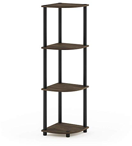 Furinno Eckregal mit 4 Ebenen, Holz, Columbia Walnut/Schwarz, 29.46 x 29.46 x 110.49 cm