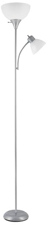 Globe Electric 67134 72 Torchiere Floor Lamp and Adjustable Reading Light, Silver, Frosted Shade, Dual Rotary Switch, 3-Step Dimming, Modern Lighting for Living Room or Office, Timeless