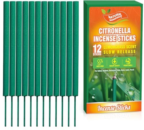 SCENTORINI 12 Bastoncini di Incenso Citronella, per Esterni come Giardini, Balconi e Terrazzi, Tempo di combustione 85 Minuti per Ogno Bastoncini