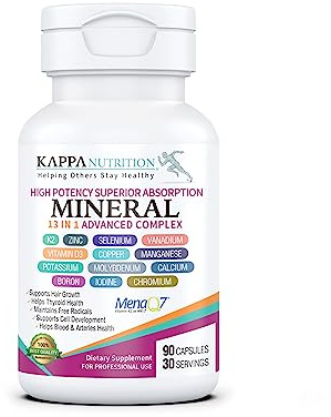 KAPPA NUTRITION (90 Capsules,Vitamin K2, Vitamin D3, Zinc, Selenium, Vanadium, Copper, Manganese, Potassium, Molybdenum, Calcium, Chromium, Iodine, Boron, Mineral 13 in 1 Advanced Complex, from