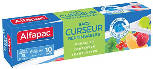 Alfapac – Bolsas de congelación con cierre deslizante – Herméticas y reutilizables – Fabricación francesa – Certificados Origen Francia – Protectores y conservantes – 10 x 3 L