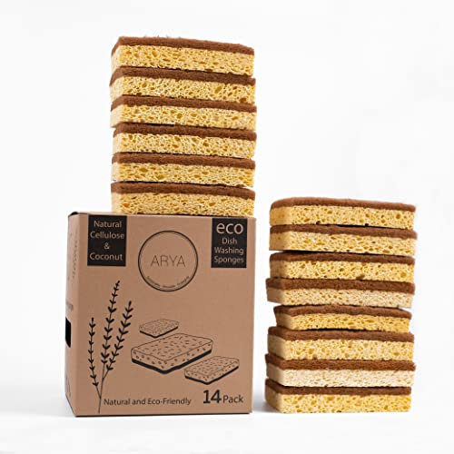 ARYA. Set di spugne da cucina ecologiche, confezione da 14, fibre di cocco e cellulosa naturale, ecologiche e sostenibili