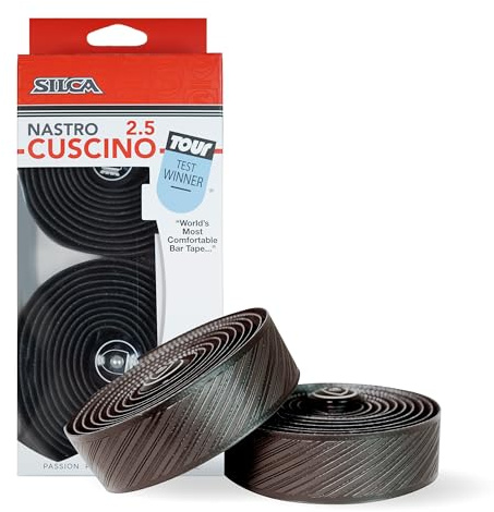 SILCA Nastro Cuscino Bike Handlebar Tape, Black Black 2.5mm – Extra Thick Bike Bar Tape, Comes with Aluminum End Plugs & Installation Kit – Durable, Comfortable, and Vibration-Damping