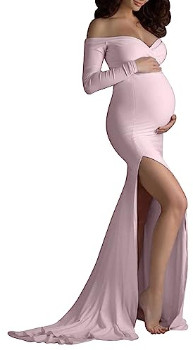 LAEMILIA Graviditetsklänning fotografering, moderskapsklänningar, lång klänning, gravid, dam, graviditet, foto, axelbandslös klänning, ceremoni, bröllop, kväll, klänning, fotografi, bodycon, enfärgad S/XL, rosa, L