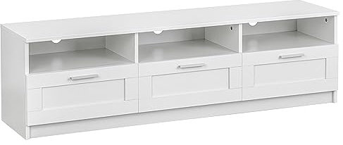 Baroni Home Mobile per Tv con 3 Ripiani 3 Cassetti, Foro per Passaggio Cavi in MDF, Consolle Porta TV per Camera da Letto, Salotto, Cucina, Bianco, 140x33x30 cm