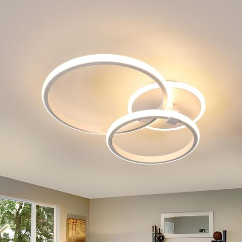 LED Deckenlampe, 42W 4700LM Deckenleuchte LED Warmweiss 3000K, Modern Design Weiß Schlafzimmerlampe Decke Wohnzimmerlampe Deckenbeleuchtung für Balkon Küche Flur Büro