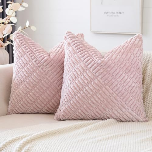 JOTOM 2er Set Kordsamt Kissenbezüge, Dekorative Weich Boho Kissenbezug Moderne Patchwork Kissenhüllen Sofakissen Dekokissen Zierkissenbezug für Wohnzimmer Schlafzimmer Deko (45x45cm, Rosa)