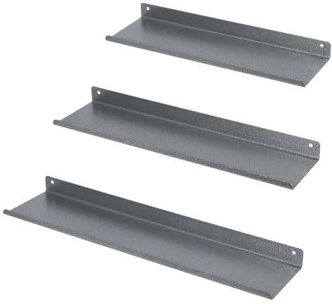 Uten Lot de 3 Étagère Murale métal, Longueur 40/35/30 cm, pour Cuisine, Salon, Salle de Bain,Chambre, Gris avec veines argentées