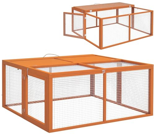 PawHut Conigliera Pieghevole per 2-3 Roditori 110x105x50 cm Arancione