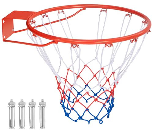 COSTWAY 15/18 Basketball Rim, Wall Door Mounted Basketball Hoop with All Weather Net, Heavy Duty Universal Basketball Rim Goal Replacement for Indoor Outdoor (58 x 48 x 10cm, Orange)