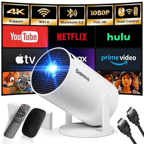 [App integrata] Mini Proiettore 2025 Proiettore Portatile Dual Control con Mouse Android TV Auto Keystone WiFi 6 BT5.2 180° Rotatable Compatible con HDMI/TV Stick/USB