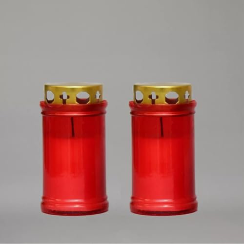 Red Memorial Candles - Pack of 2 | Sanctuary, Church & Graveside Candles | Weatherproof Outdoor Candle with Lid – Rainproof & Wind-Resistant Design for Graves and Vigils