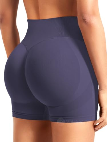 ZAAYO Träningsshorts för kvinnor, 9,1 cm, scrunch-shorts, sömlös rumpa, hög midja, rumplyftande gym-, yoga- och bikershorts