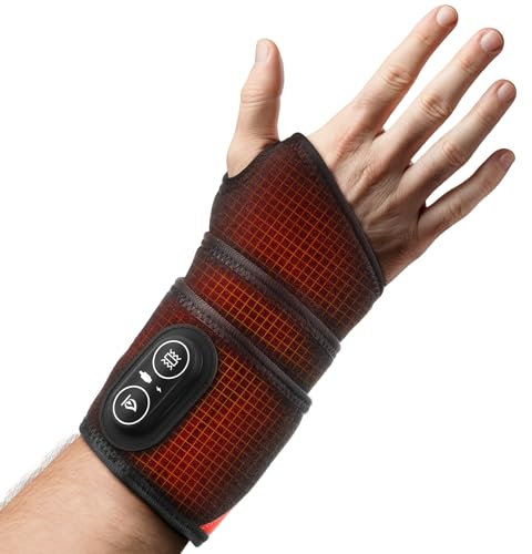 Cordless Wrist Heating Pad Wrap, Heated Wrist Brace with Vibration, 3 Heats and Vibrations Modes, Red Light Heated Wrist and Hand Massager, Versatile Heating Pad for Wrist, Hand, Knee, Elbow, Ankle