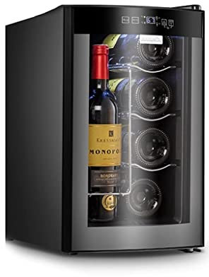 IUBGFTO Cave à vin indépendante, Refroidisseur à vin de 10 Bouteilles, réfrigérateur à vin à température contrôlée, Bar à Glace Domestique, réfrigération électronique (Gris 25 x 50 x 45,3 cm)