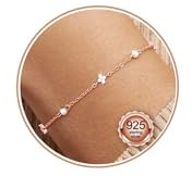 LOLIAS Bracelets Femme Argent 925 en Trefle à 4 Feuilles Réglable Bracelet Or Rose Perle Bracelet Bijoux Cadeau pour Femmes File 16cm+5cm