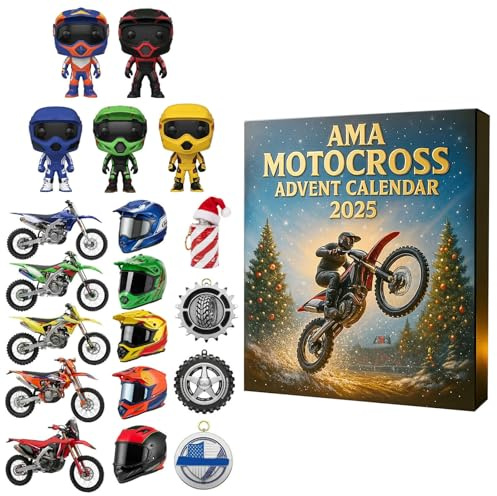 Motocross Advent Calendar 2025, 24 Days Christmas Countdown with Mini Dirt Bikes, Racer Figures & Gear Charms Ornaments, 2D Acrylic Motorcycle Decor for Christmas, Gift for Motocross Lovers (1pcs)