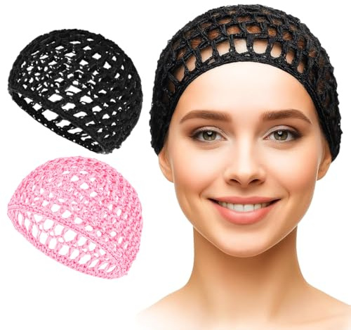 DOKRIN Gorros de ducha, Peluca de chef de dos piezas con redecilla de ganchillo y textura de malla, ideal para dormir, bañarse, maquillarse, etc. (Negro, Rosa)