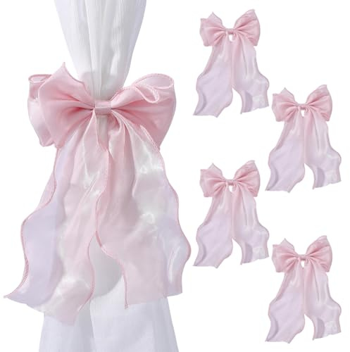 WEBEEDY 4 alzapaños de cortina con lazo sedoso francés rosa con lazo de encaje para cortinas decorativas para el hogar, dormitorio, decoración gótica, accesorios para cortinas de ventana